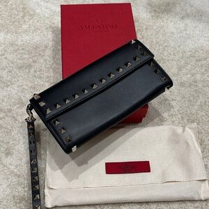 Valentino Black Wristlet with Gold Accents